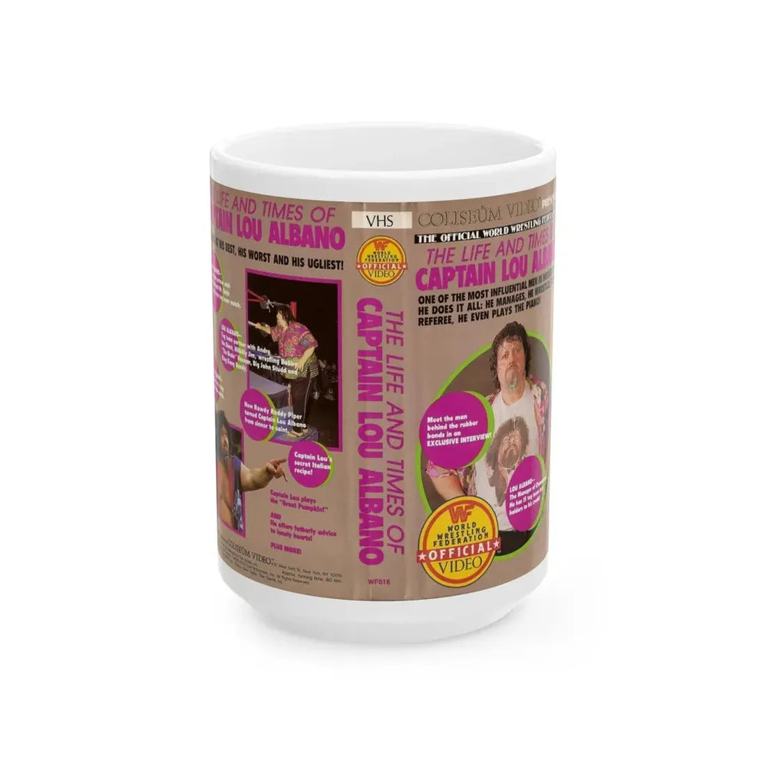 THE LIFE AND TIMES OF CAPTAIN LOU ALBANO (VHS COVER) - White Coffee Mug 15oz - Go Mug Yourself