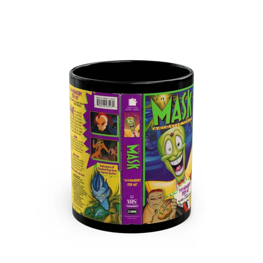 THE MASK ANIMATED SERIES S S S SOMEBODY STOP ME (VHS COVER) - Black Coffee Mug 11oz - Go Mug Yourself