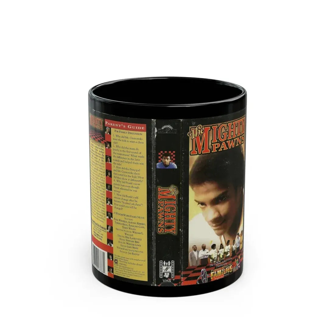 THE MIGHTY PAWNS WONDERWORKS FAMILY MOVIE (VHS COVER) - Black Coffee Mug 11oz - Go Mug Yourself