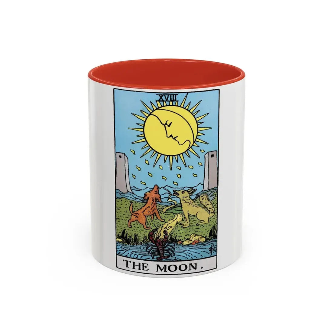 The Moon (Tarot Card) Accent Coffee Mug 11oz Red - Go Mug Yourself
