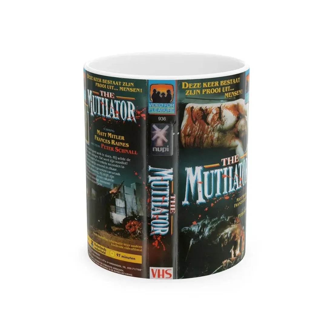 THE MUTILATOR PETER SCHNALL (VHS COVER) - White Coffee Mug 11oz - Go Mug Yourself