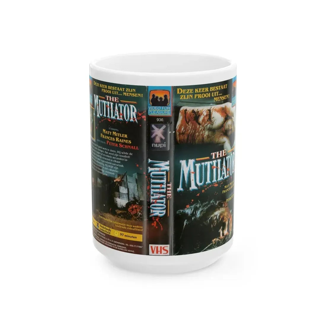 THE MUTILATOR PETER SCHNALL (VHS COVER) - White Coffee Mug 15oz - Go Mug Yourself