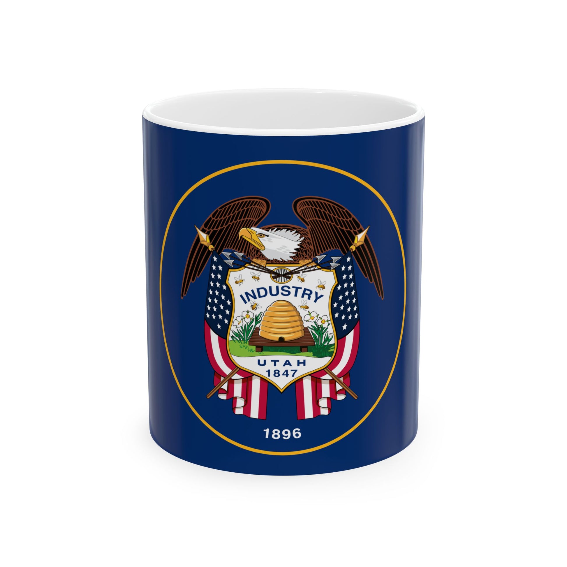 The new 2024 version of the Utah Historic State Flag or U.S.S. Utah version (United States) White Coffee Mug-11oz-Go Mug Yourself