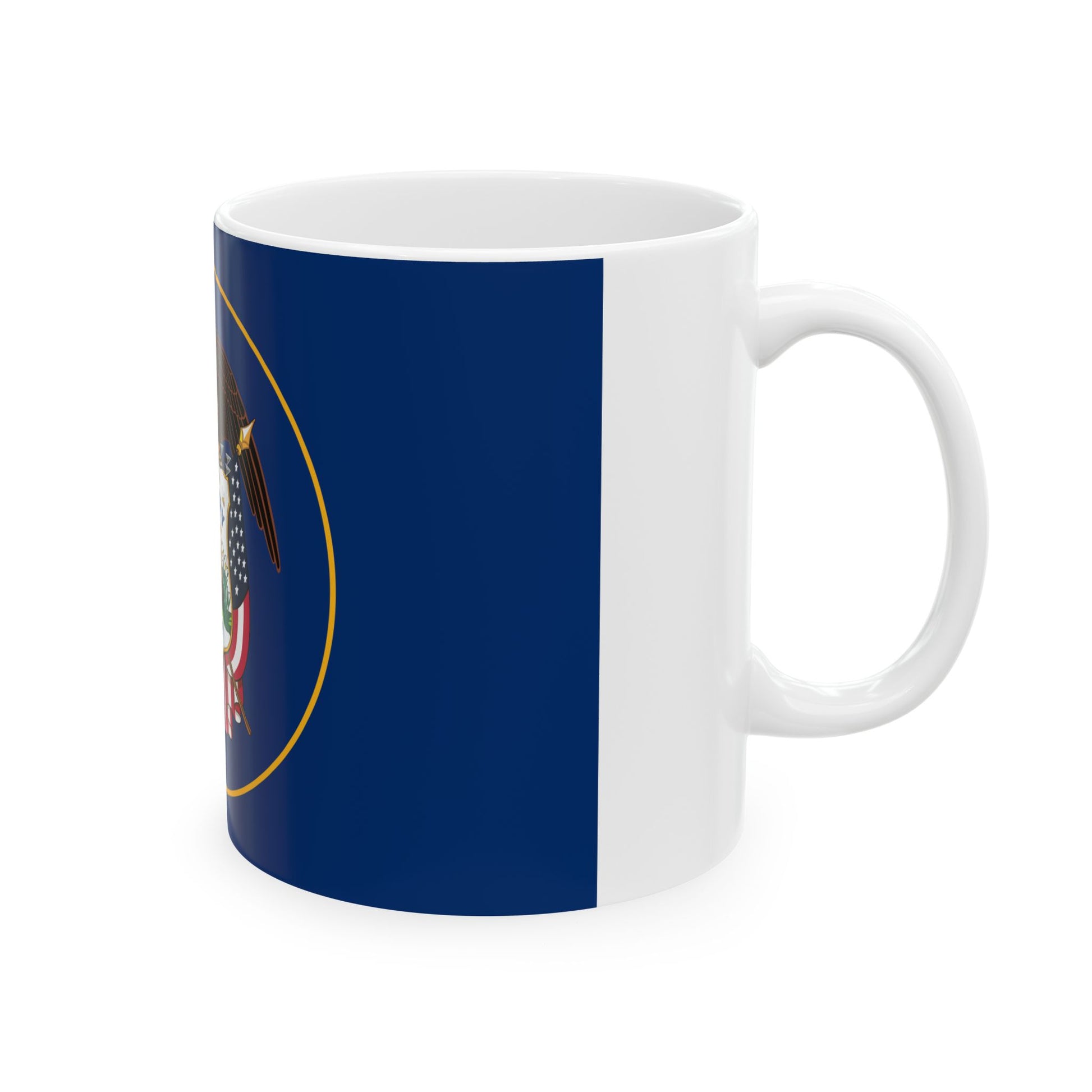 The new 2024 version of the Utah Historic State Flag or U.S.S. Utah version (United States) White Coffee Mug-Go Mug Yourself