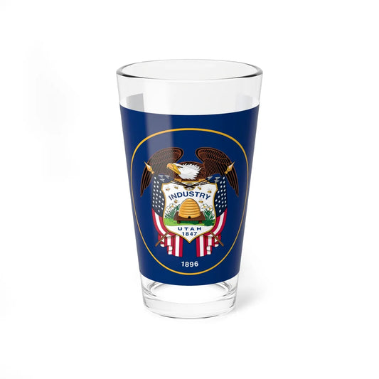 The new 2024 version of the Utah Historic State Flag or U.S.S. Utah version (United States) Pint Glass 16oz 16oz - Go Mug Yourself