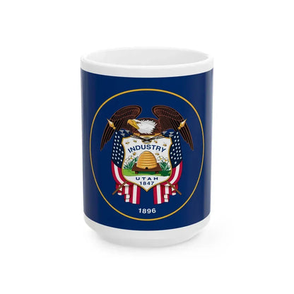 The new 2024 version of the Utah Historic State Flag or U.S.S. Utah version (United States) White Coffee Mug 15oz - Go Mug Yourself