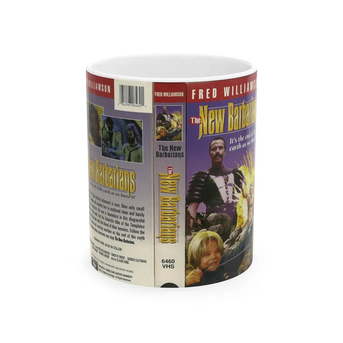 THE NEW BARBARIANS FRED WILLIAMSON (VHS COVER) - White Coffee Mug 11oz - Go Mug Yourself