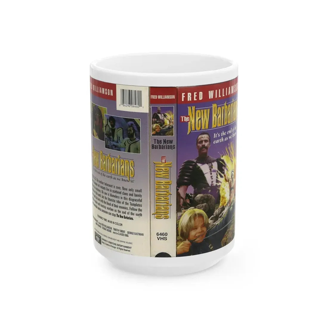 THE NEW BARBARIANS FRED WILLIAMSON (VHS COVER) - White Coffee Mug 15oz - Go Mug Yourself
