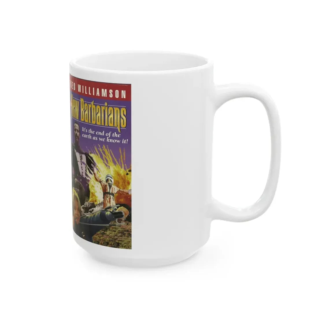 THE NEW BARBARIANS FRED WILLIAMSON (VHS COVER) - White Coffee Mug - Go Mug Yourself