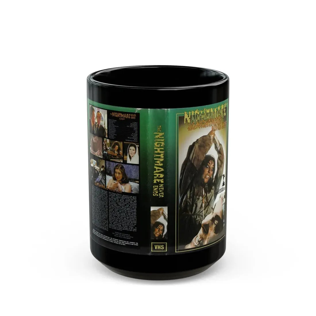 THE NIGHTMARE NEVER ENDS SLASHER (VHS COVER) - Black Coffee Mug 15oz - Go Mug Yourself