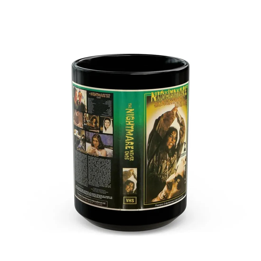 THE NIGHTMARE NEVER ENDS (VHS COVER) - Black Coffee Mug 15oz - Go Mug Yourself