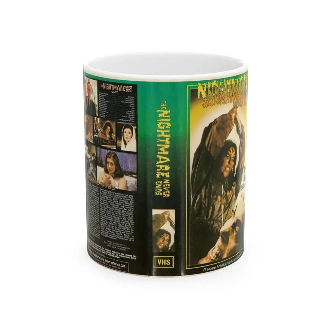 THE NIGHTMARE NEVER ENDS (VHS COVER) - White Coffee Mug 11oz - Go Mug Yourself