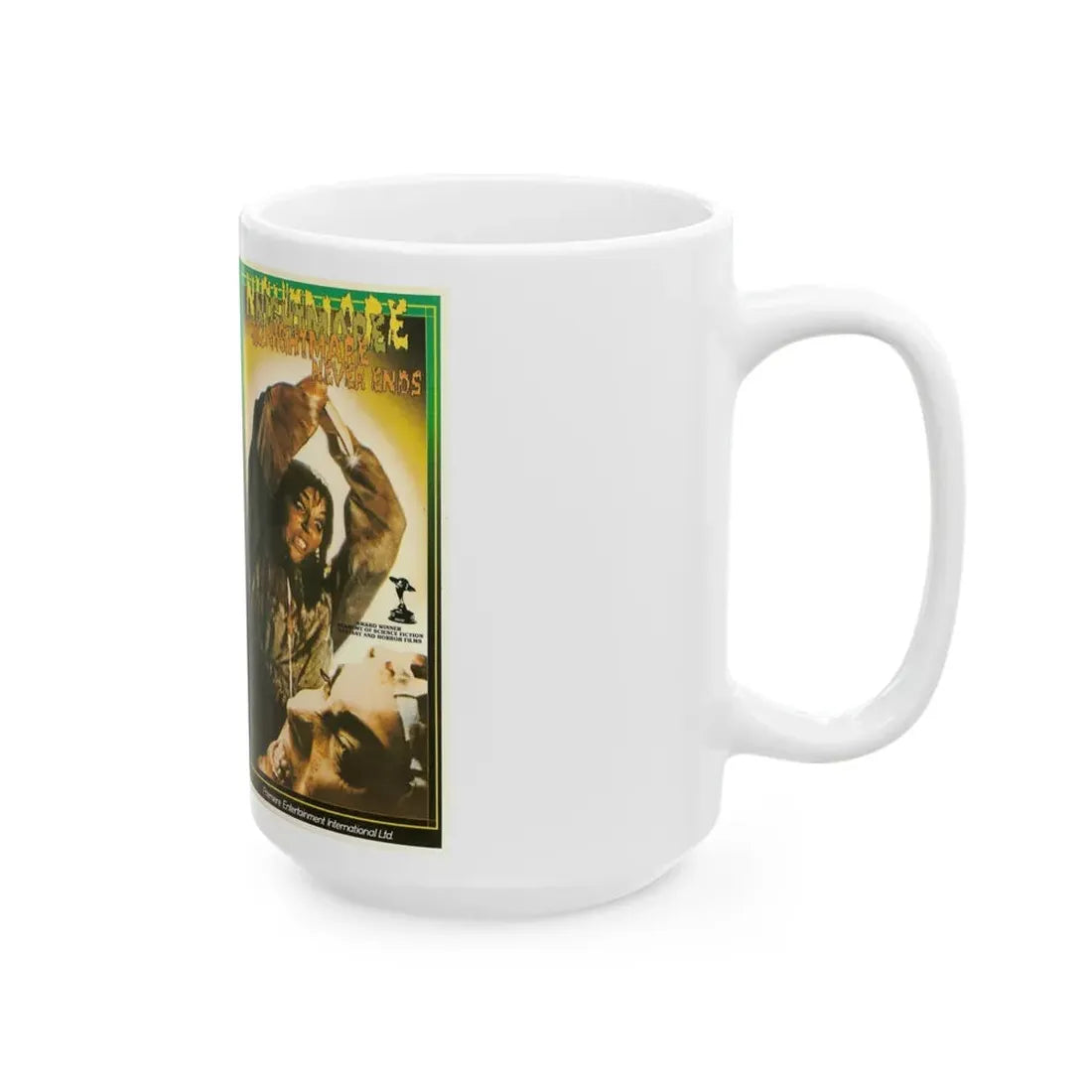 THE NIGHTMARE NEVER ENDS (VHS COVER) - White Coffee Mug - Go Mug Yourself