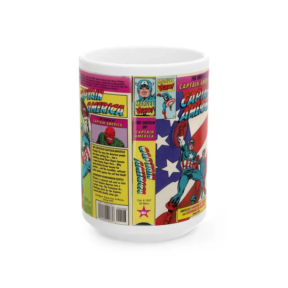THE ORIGIN OF CAPTAIN AMERICA (VHS COVER) - White Coffee Mug 15oz - Go Mug Yourself