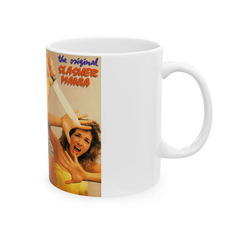 THE ORIGINAL SLASHER MANIA (VHS COVER) - White Coffee Mug-Go Mug Yourself