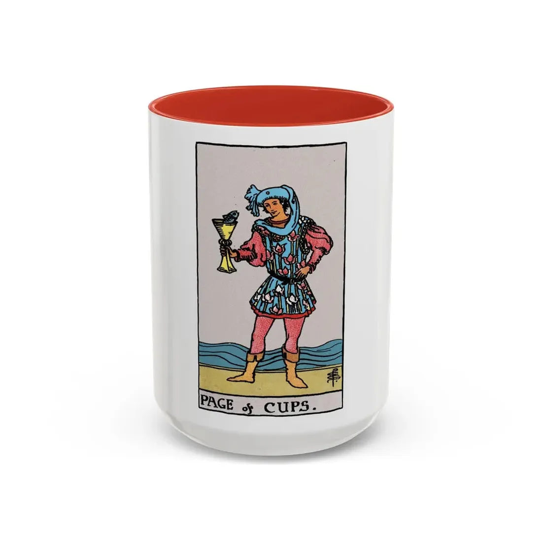The Page of Cups (Tarot Card) Accent Coffee Mug 15oz Red - Go Mug Yourself
