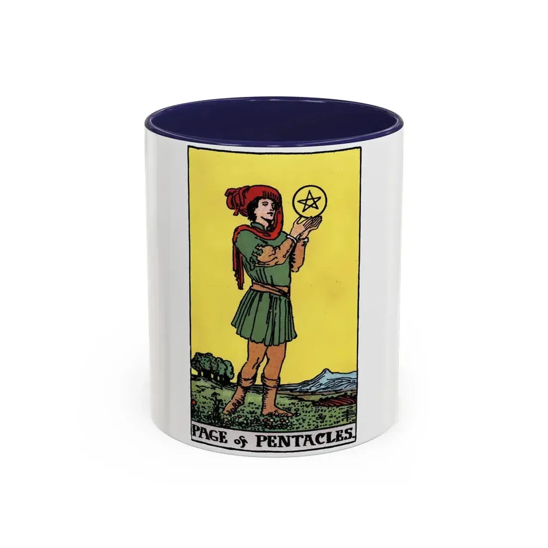 The Page of Pentacles (Tarot Card) Accent Coffee Mug 11oz Navy - Go Mug Yourself