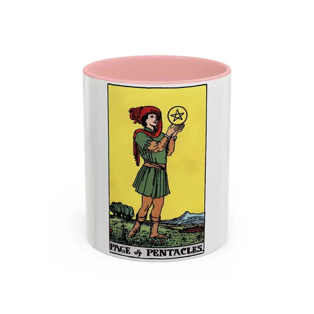 The Page of Pentacles (Tarot Card) Accent Coffee Mug 11oz Pink - Go Mug Yourself