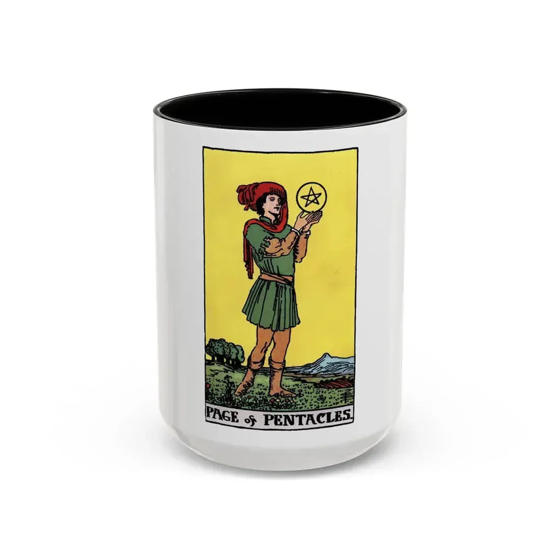 The Page of Pentacles (Tarot Card) Accent Coffee Mug 15oz Black - Go Mug Yourself