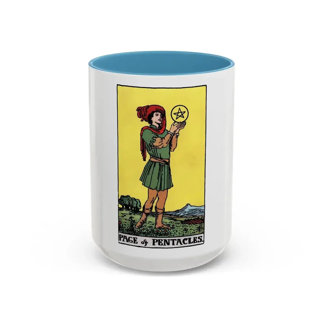The Page of Pentacles (Tarot Card) Accent Coffee Mug 15oz Light Blue - Go Mug Yourself
