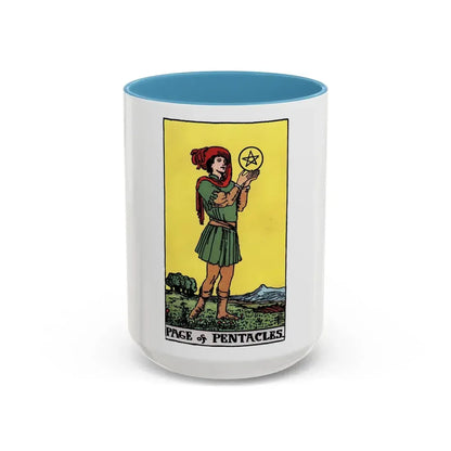 The Page of Pentacles (Tarot Card) Accent Coffee Mug 15oz Light Blue - Go Mug Yourself