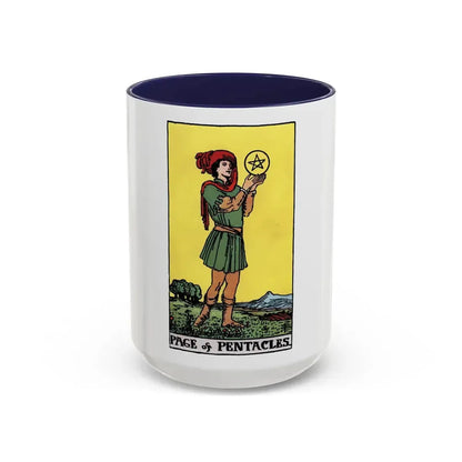 The Page of Pentacles (Tarot Card) Accent Coffee Mug 15oz Navy - Go Mug Yourself
