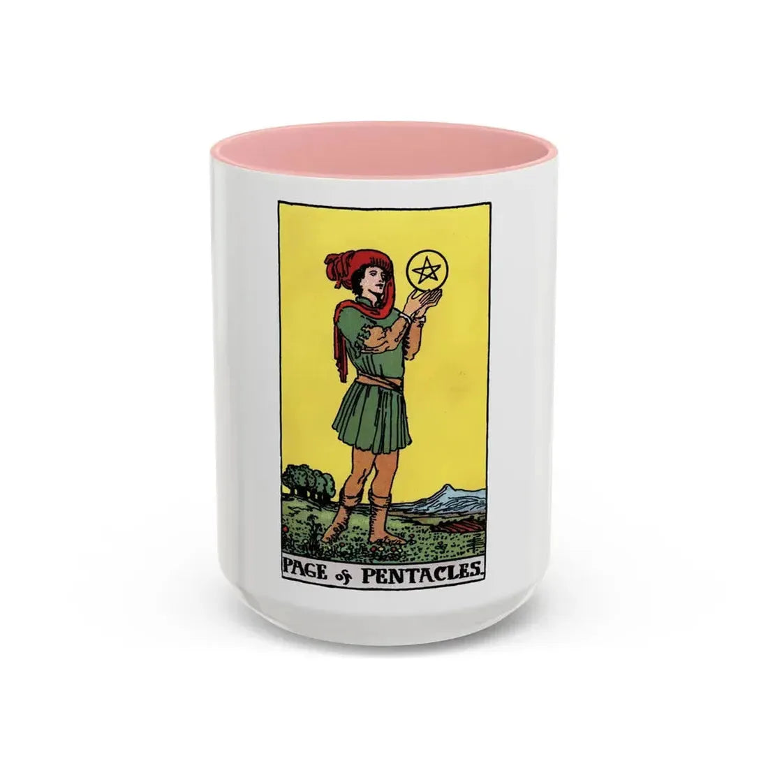 The Page of Pentacles (Tarot Card) Accent Coffee Mug 15oz Pink - Go Mug Yourself