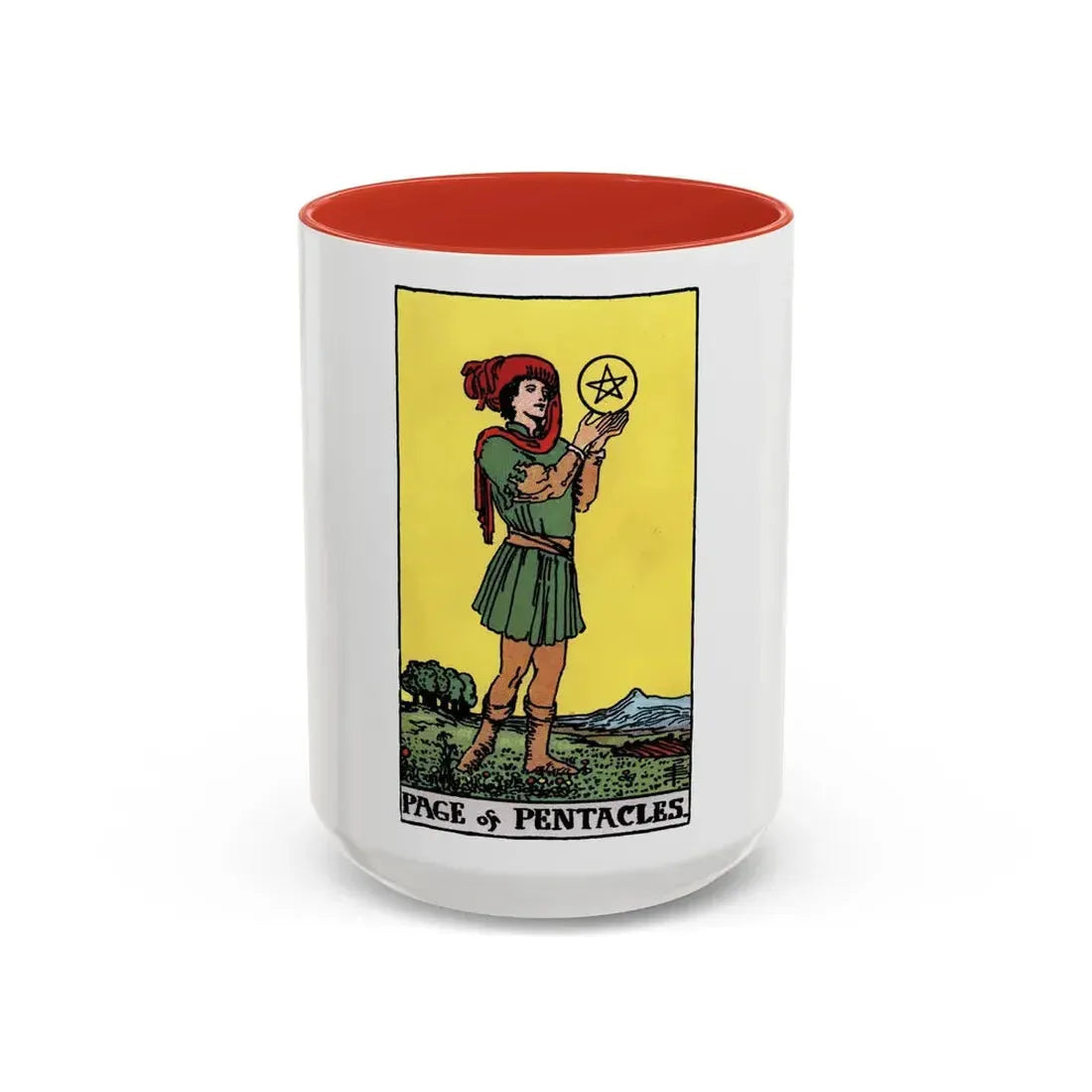The Page of Pentacles (Tarot Card) Accent Coffee Mug 15oz Red - Go Mug Yourself