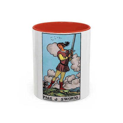 The Page of Swords (Tarot Card) Accent Coffee Mug 11oz Red - Go Mug Yourself