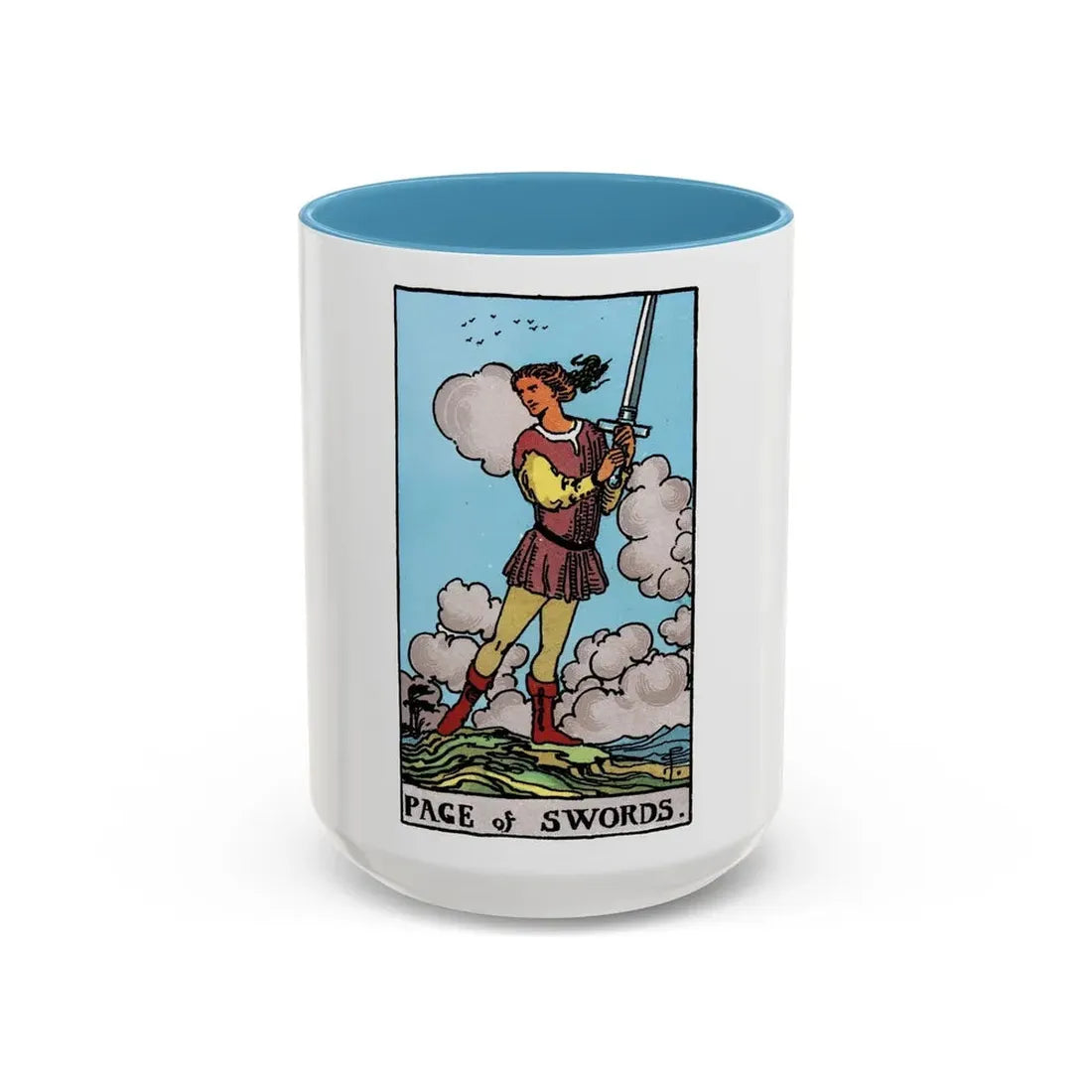 The Page of Swords (Tarot Card) Accent Coffee Mug 15oz Light Blue - Go Mug Yourself