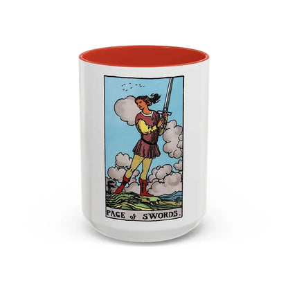 The Page of Swords (Tarot Card) Accent Coffee Mug 15oz Red - Go Mug Yourself