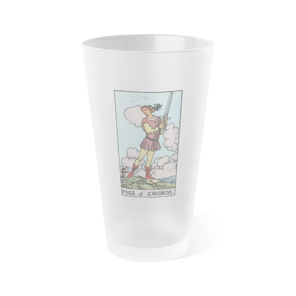 The Page of Swords (Tarot Card) Frosted Pint Glass 16oz-Go Mug Yourself