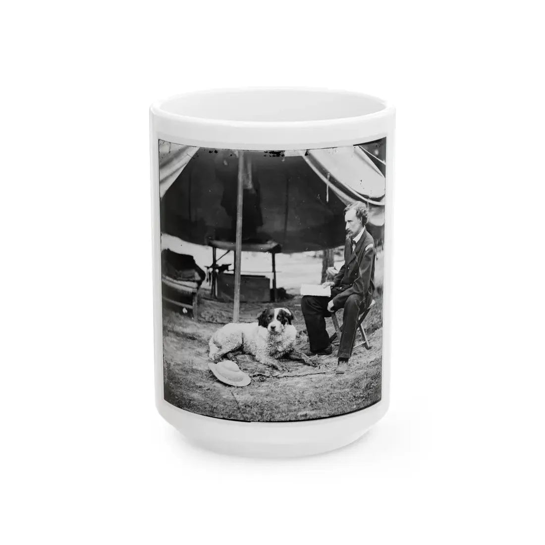The Peninsula, Va. Lt. George A. Custer With Dog (U.S. Civil War) White Coffee Mug 15oz - Go Mug Yourself