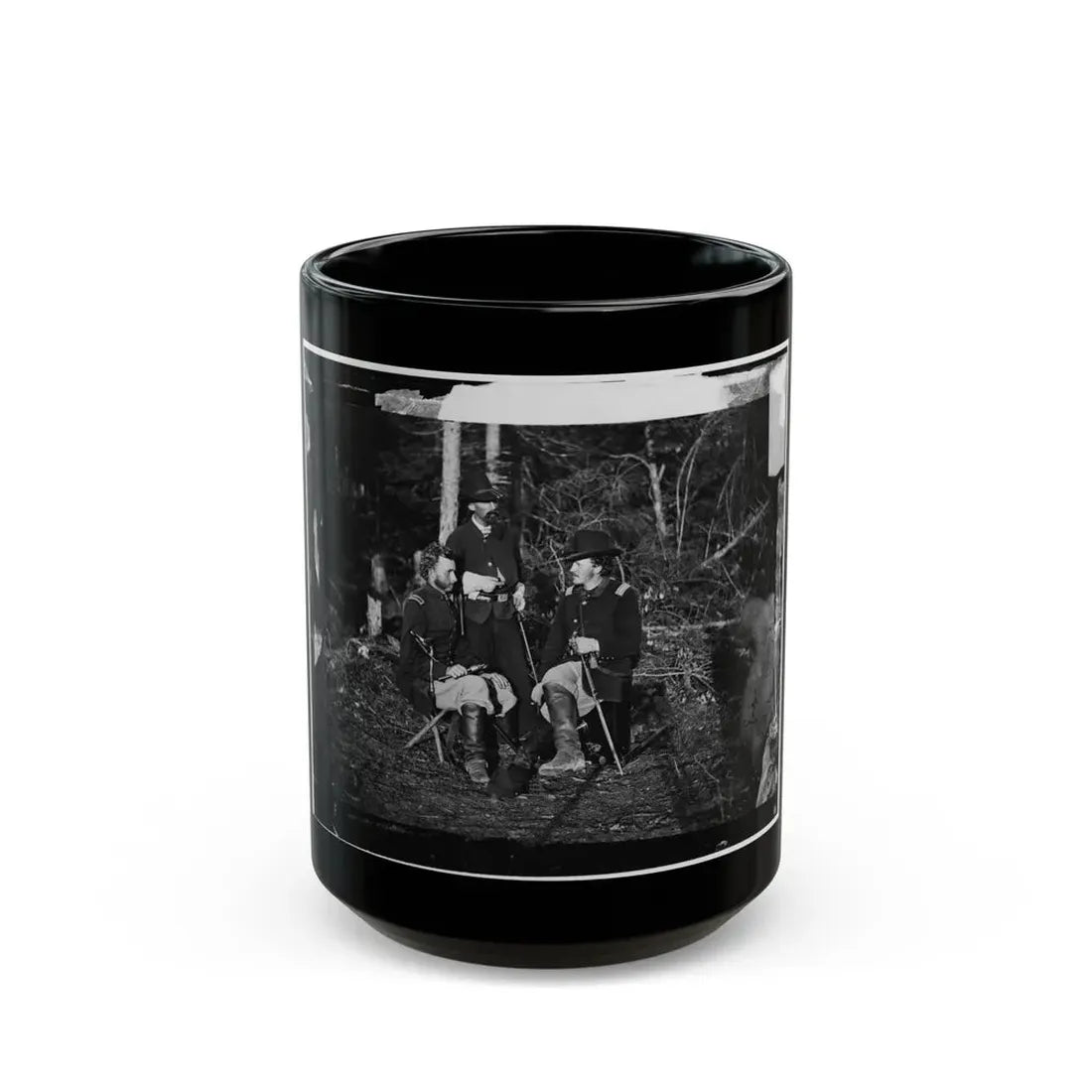 The Peninsula, Va. Lts. George A. Custer, Nicolas Bowen, And William G. Jones (U.S. Civil War) Black Coffee Mug 15oz - Go Mug Yourself