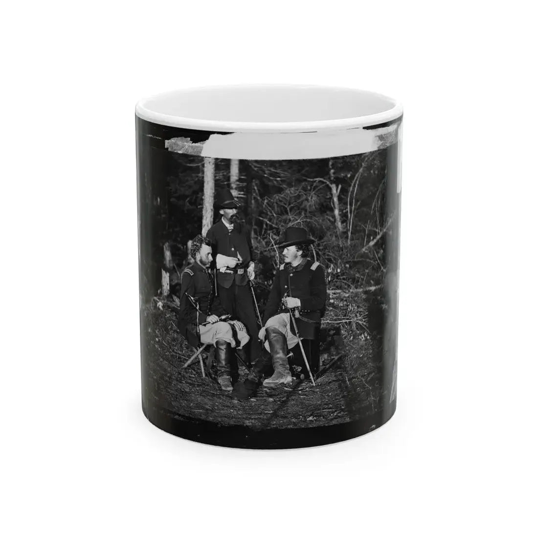 The Peninsula, Va. Lts. George A. Custer, Nicolas Bowen, And William G. Jones (U.S. Civil War) White Coffee Mug 11oz - Go Mug Yourself