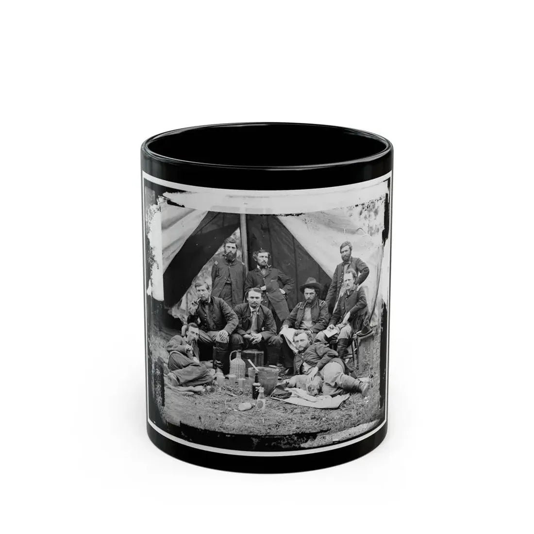 The Peninsula, Va. The Staff Of Gen. Fitz-John Porter; Lts. William G. Jones And George A. Custer Reclining (U.S. Civil War) Black Coffee Mug 11oz - Go Mug Yourself