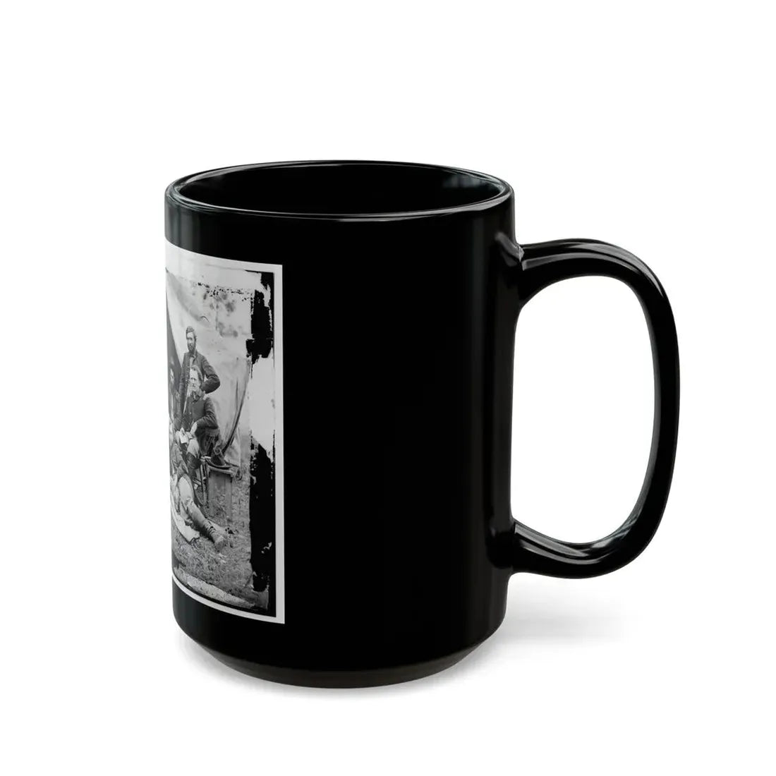 The Peninsula, Va. The Staff Of Gen. Fitz-John Porter; Lts. William G. Jones And George A. Custer Reclining (U.S. Civil War) Black Coffee Mug - Go Mug Yourself