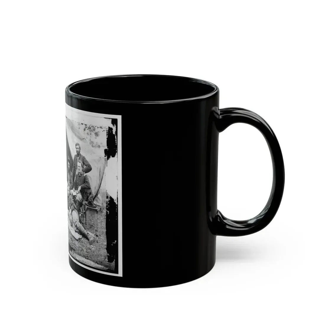 The Peninsula, Va. The Staff Of Gen. Fitz-John Porter; Lts. William G. Jones And George A. Custer Reclining (U.S. Civil War) Black Coffee Mug - Go Mug Yourself