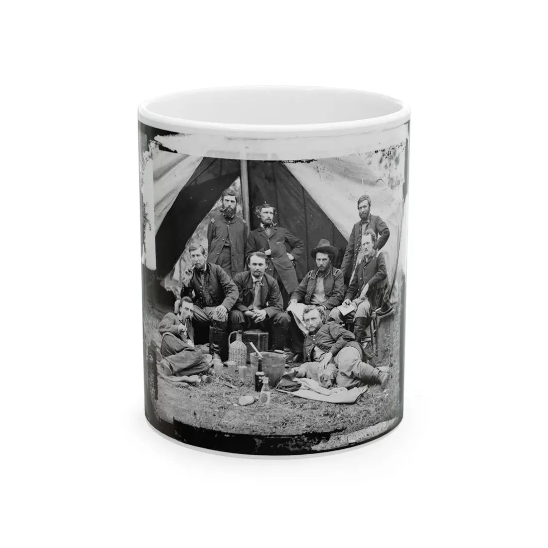 The Peninsula, Va. The Staff Of Gen. Fitz-John Porter; Lts. William G. Jones And George A. Custer Reclining (U.S. Civil War) White Coffee Mug 11oz - Go Mug Yourself