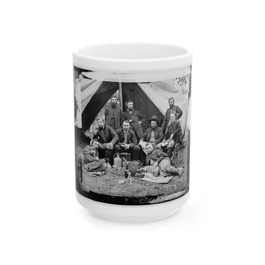 The Peninsula, Va. The Staff Of Gen. Fitz-John Porter; Lts. William G. Jones And George A. Custer Reclining (U.S. Civil War) White Coffee Mug 15oz - Go Mug Yourself