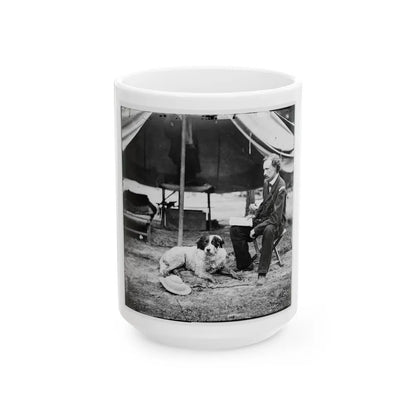 The Peninsula, Va. Lt. George A. Custer With Dog (U.S. Civil War) White Coffee Mug-15oz-Go Mug Yourself