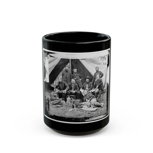The Peninsula, Va. The Staff Of Gen. Fitz-John Porter; Lts. William G. Jones And George A. Custer Reclining (U.S. Civil War) Black Coffee Mug-15oz-Go Mug Yourself