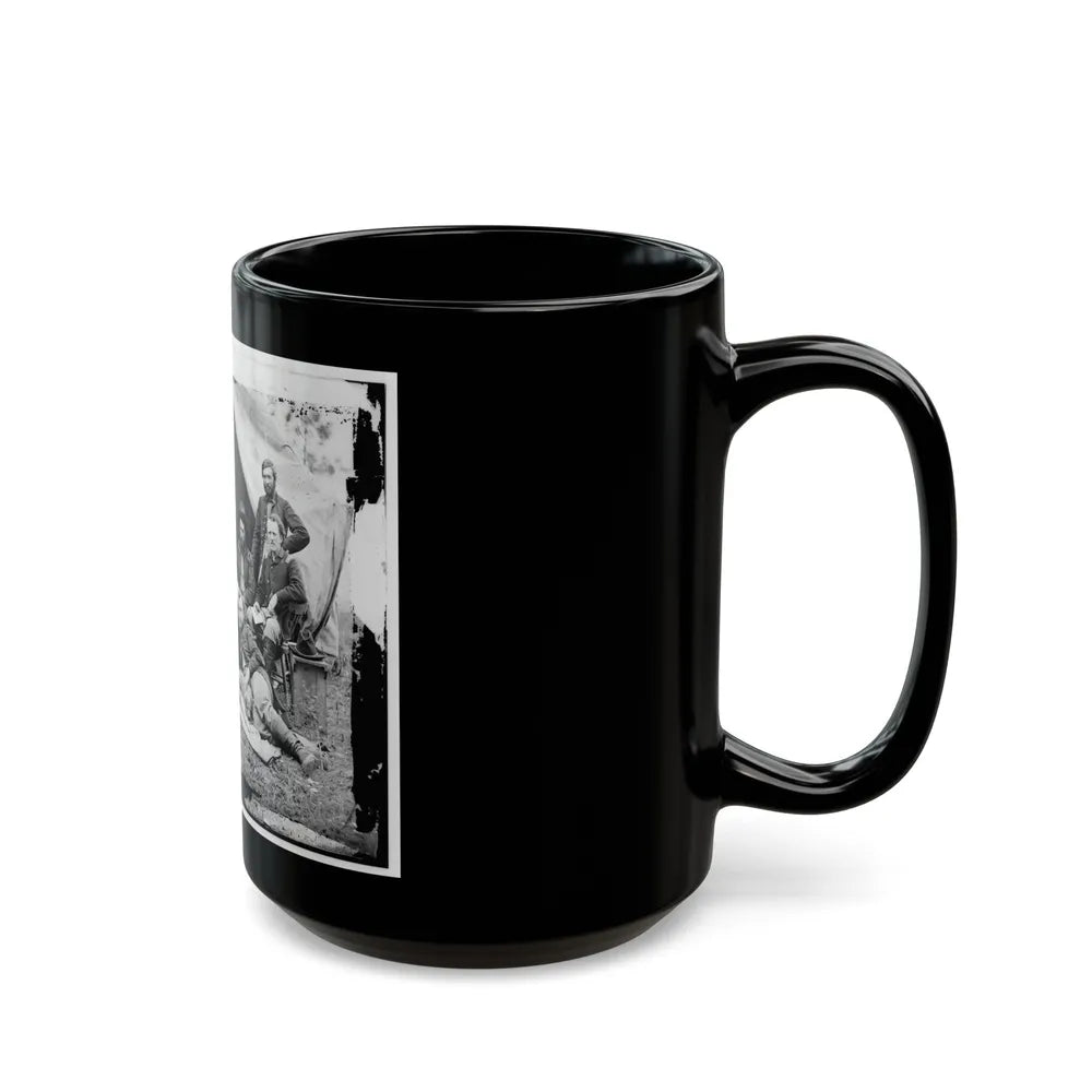 The Peninsula, Va. The Staff Of Gen. Fitz-John Porter; Lts. William G. Jones And George A. Custer Reclining (U.S. Civil War) Black Coffee Mug-Go Mug Yourself