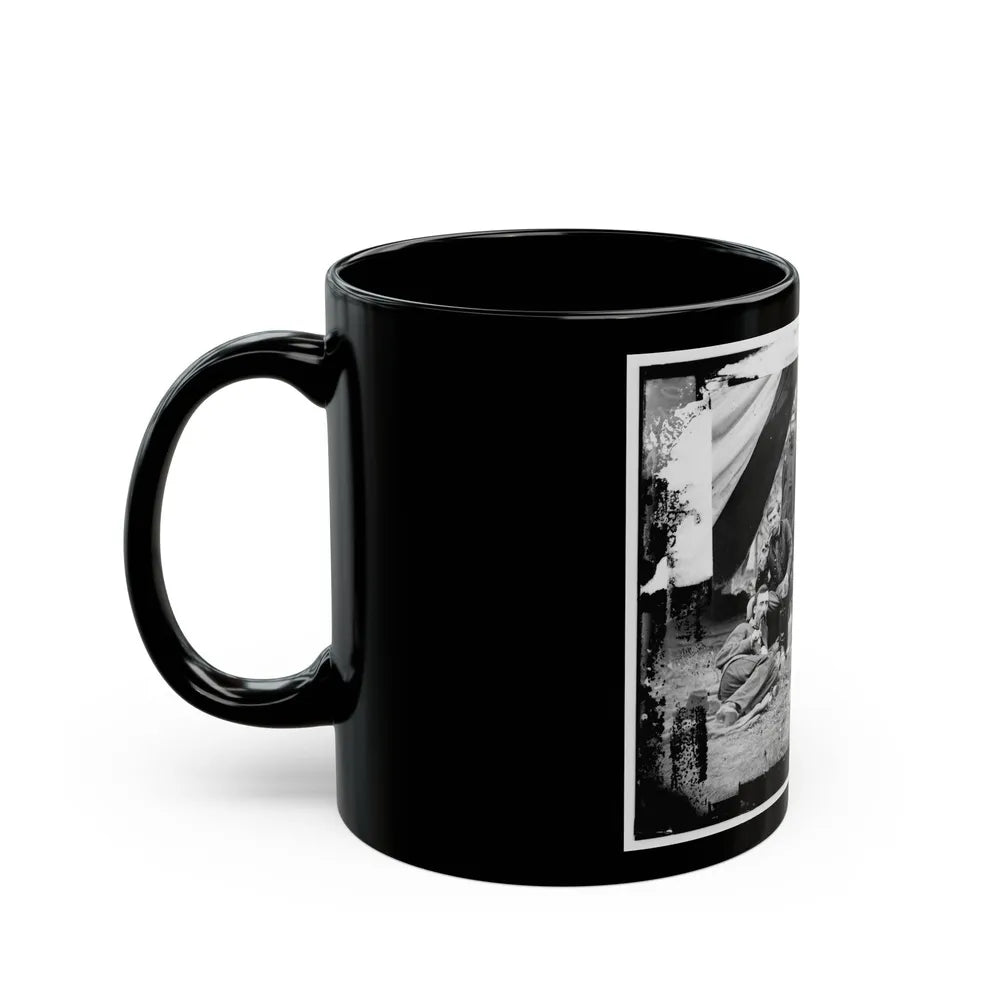 The Peninsula, Va. The Staff Of Gen. Fitz-John Porter; Lts. William G. Jones And George A. Custer Reclining (U.S. Civil War) Black Coffee Mug-Go Mug Yourself