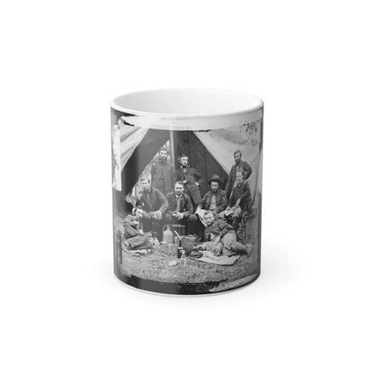 The Peninsula, Va. The Staff of Gen. Fitz-John Porter; Lts. William G. Jones and George A. Custer Reclining (U.S. Civil War) Color Changing Coffee Mug 11oz-11oz-Go Mug Yourself