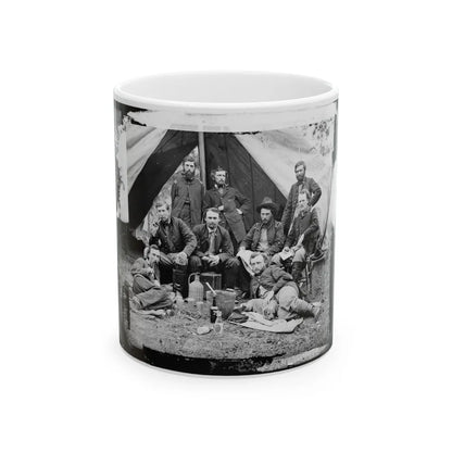 The Peninsula, Va. The Staff Of Gen. Fitz-John Porter; Lts. William G. Jones And George A. Custer Reclining (U.S. Civil War) White Coffee Mug-11oz-Go Mug Yourself