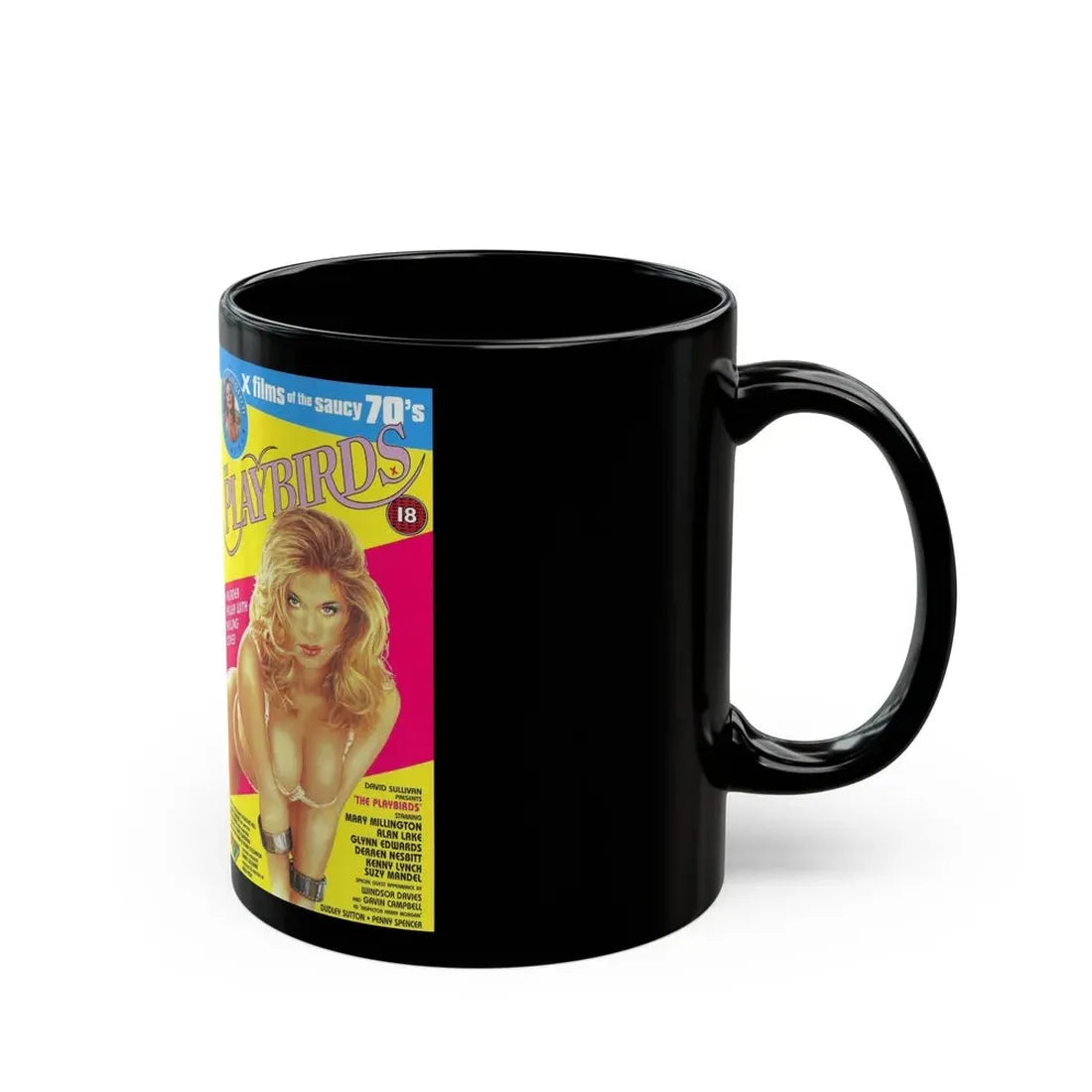 THE PLAYBIRDS X FILMS OF THE SAUCY 70S (VHS COVER) - Black Coffee Mug - Go Mug Yourself