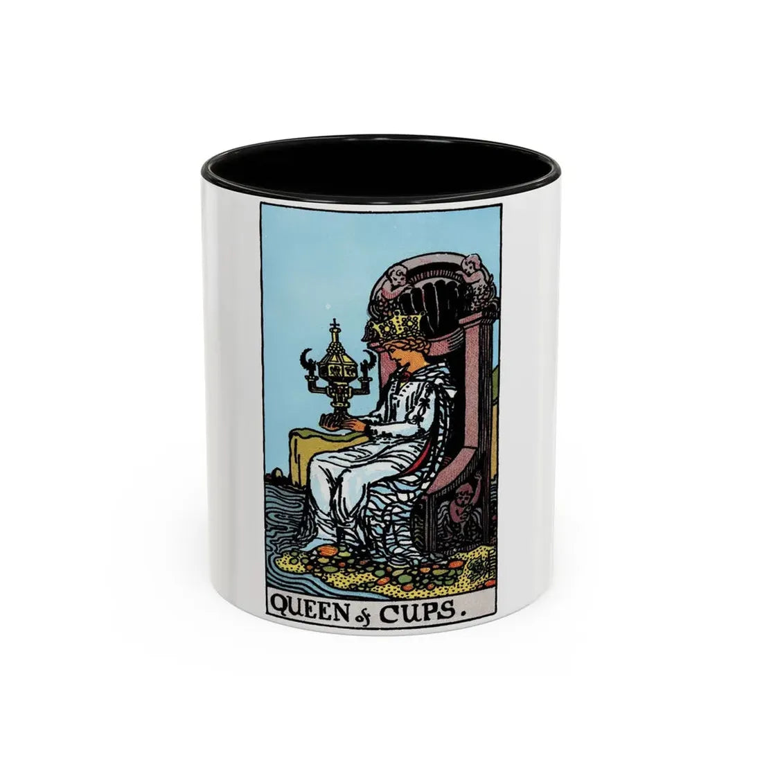 The Queen of Cups (Tarot Card) Accent Coffee Mug 11oz Black - Go Mug Yourself