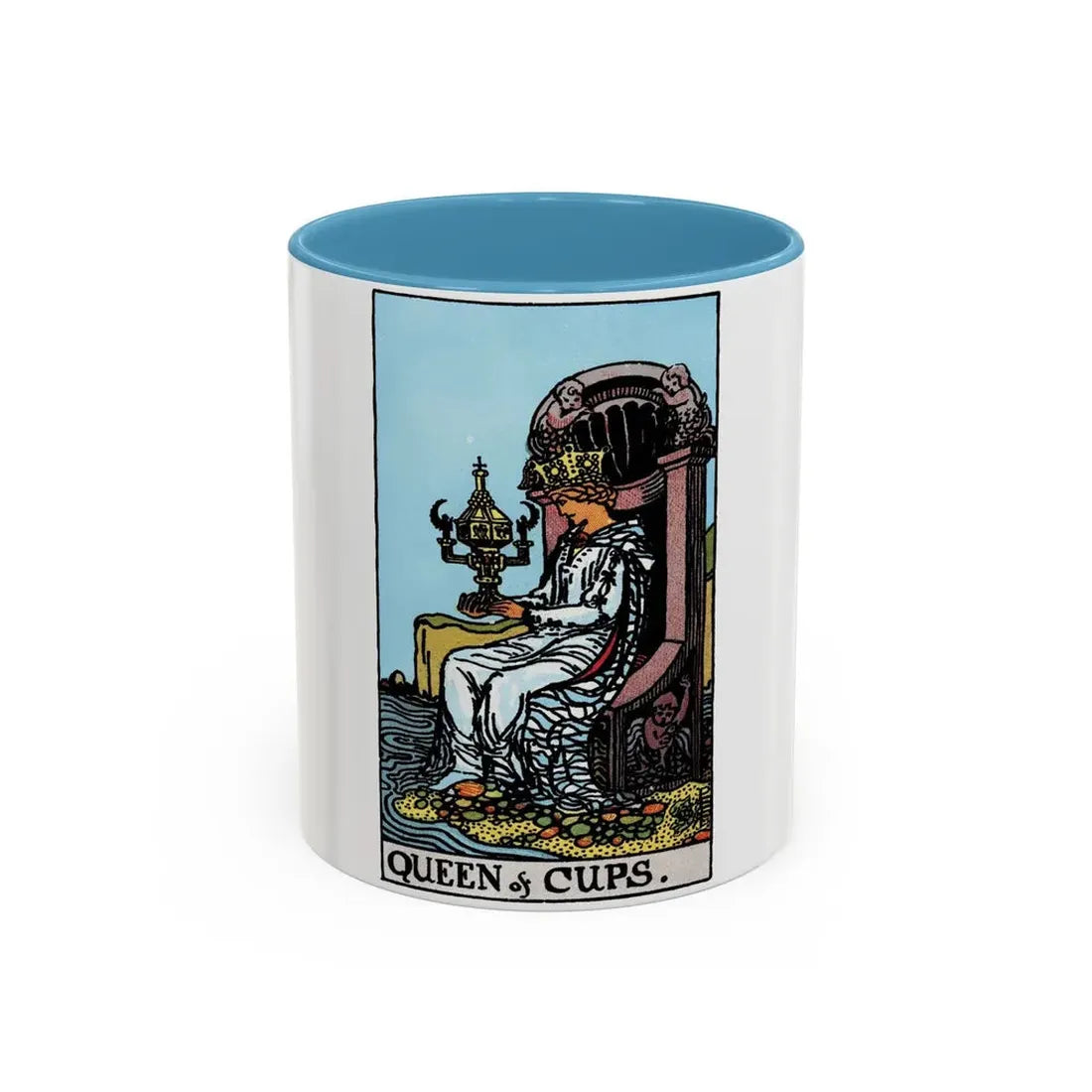 The Queen of Cups (Tarot Card) Accent Coffee Mug 11oz Light Blue - Go Mug Yourself