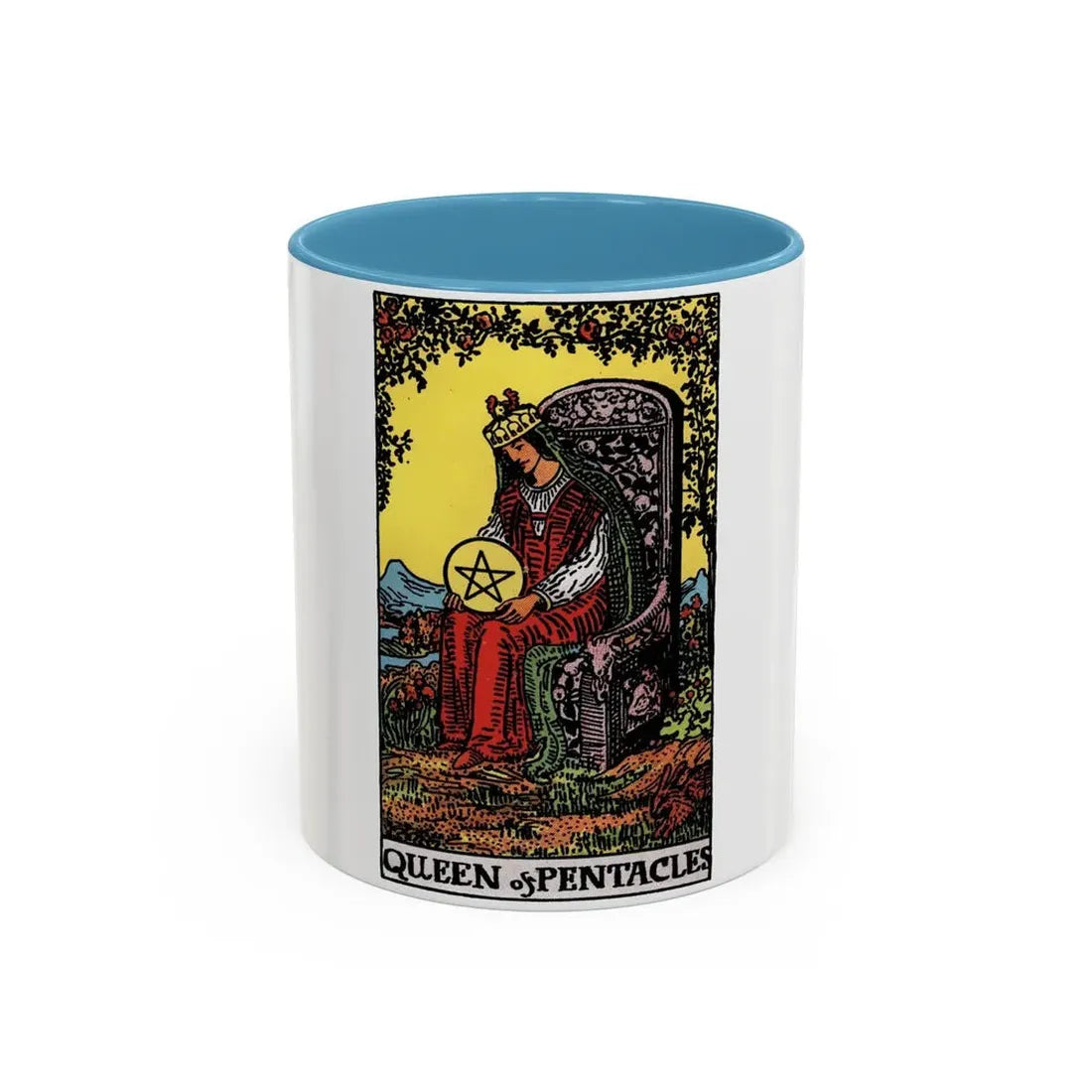 The Queen of Pentacles (Tarot Card) Accent Coffee Mug 11oz Light Blue - Go Mug Yourself